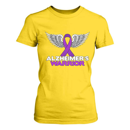 Alzheimers Warrior T Shirt For Women Purple Ribbon Angel Wings Memory Support Gift