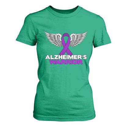 Alzheimers Warrior T Shirt For Women Purple Ribbon Angel Wings Memory Support Gift