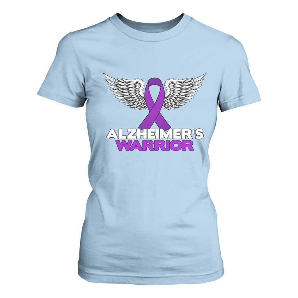Alzheimers Warrior T Shirt For Women Purple Ribbon Angel Wings Memory Support Gift