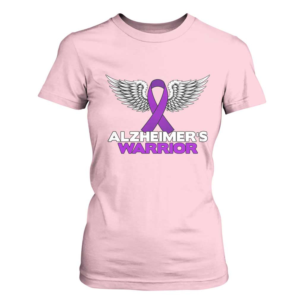 Alzheimers Warrior T Shirt For Women Purple Ribbon Angel Wings Memory Support Gift