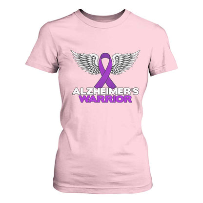 Alzheimers Warrior T Shirt For Women Purple Ribbon Angel Wings Memory Support Gift