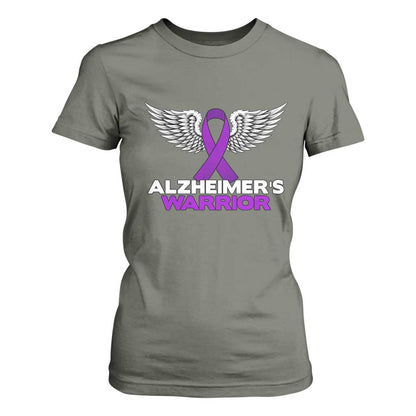 Alzheimers Warrior T Shirt For Women Purple Ribbon Angel Wings Memory Support Gift