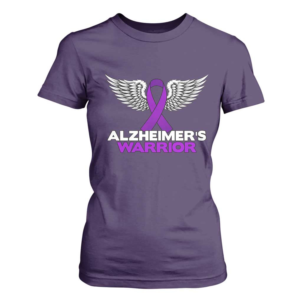Alzheimers Warrior T Shirt For Women Purple Ribbon Angel Wings Memory Support Gift