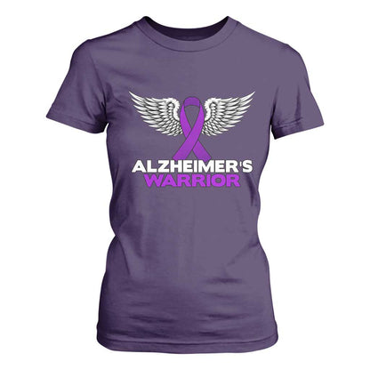 Alzheimers Warrior T Shirt For Women Purple Ribbon Angel Wings Memory Support Gift