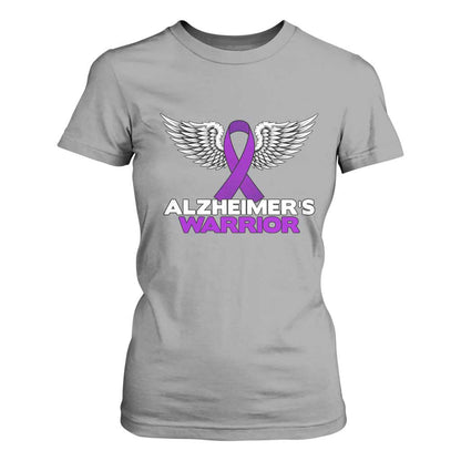 Alzheimers Warrior T Shirt For Women Purple Ribbon Angel Wings Memory Support Gift