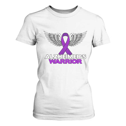 Alzheimers Warrior T Shirt For Women Purple Ribbon Angel Wings Memory Support Gift
