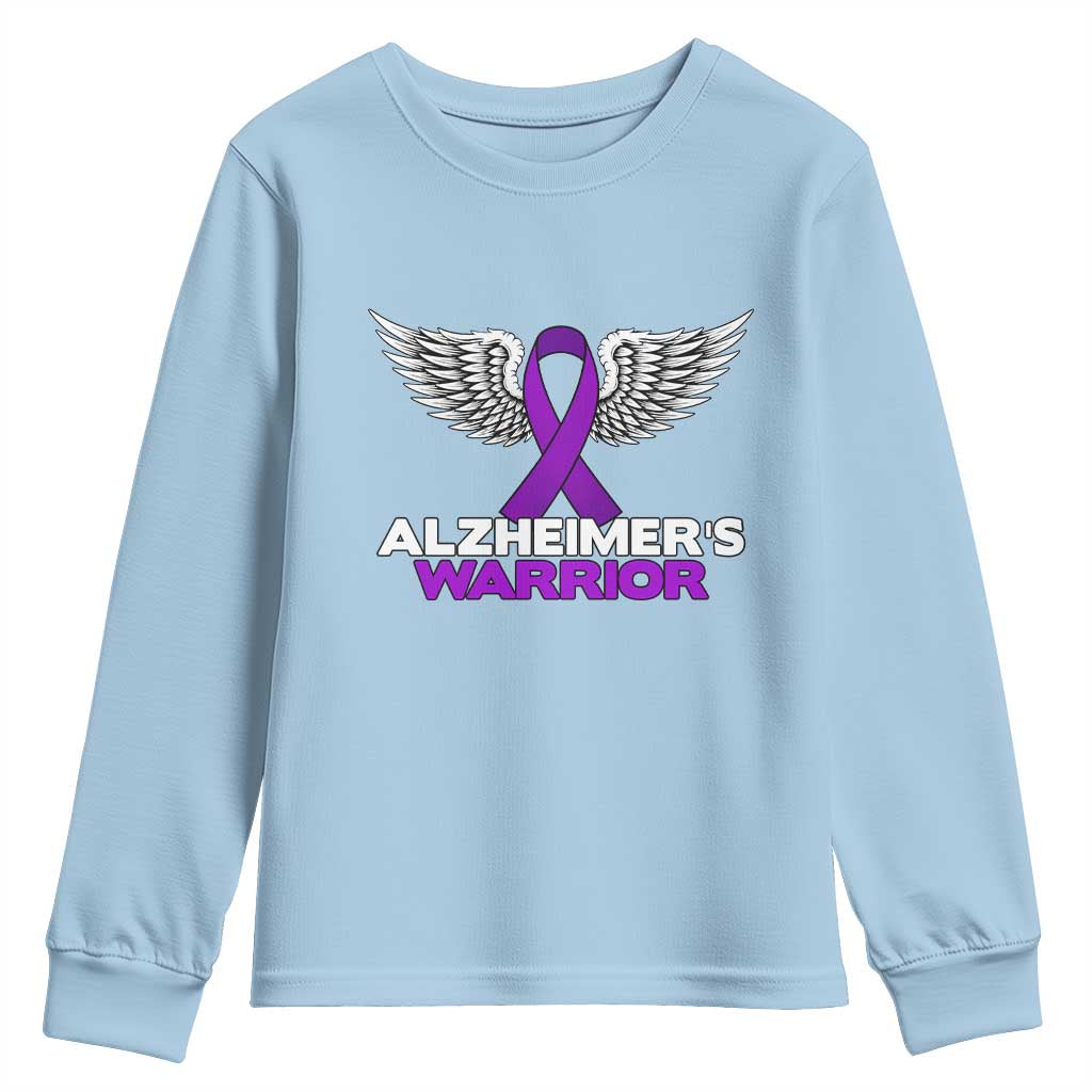 Alzheimers Warrior Youth Sweatshirt Purple Ribbon Angel Wings Memory Support Gift
