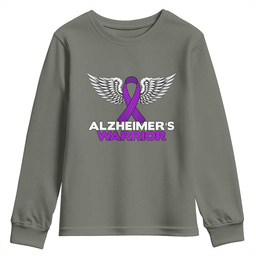 Alzheimers Warrior Youth Sweatshirt Purple Ribbon Angel Wings Memory Support Gift