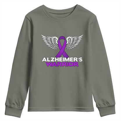 Alzheimers Warrior Youth Sweatshirt Purple Ribbon Angel Wings Memory Support Gift