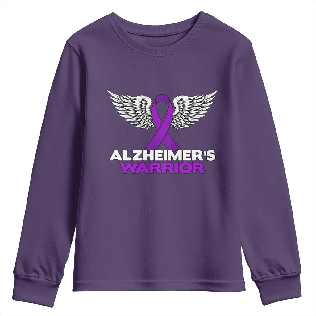Alzheimers Warrior Youth Sweatshirt Purple Ribbon Angel Wings Memory Support Gift