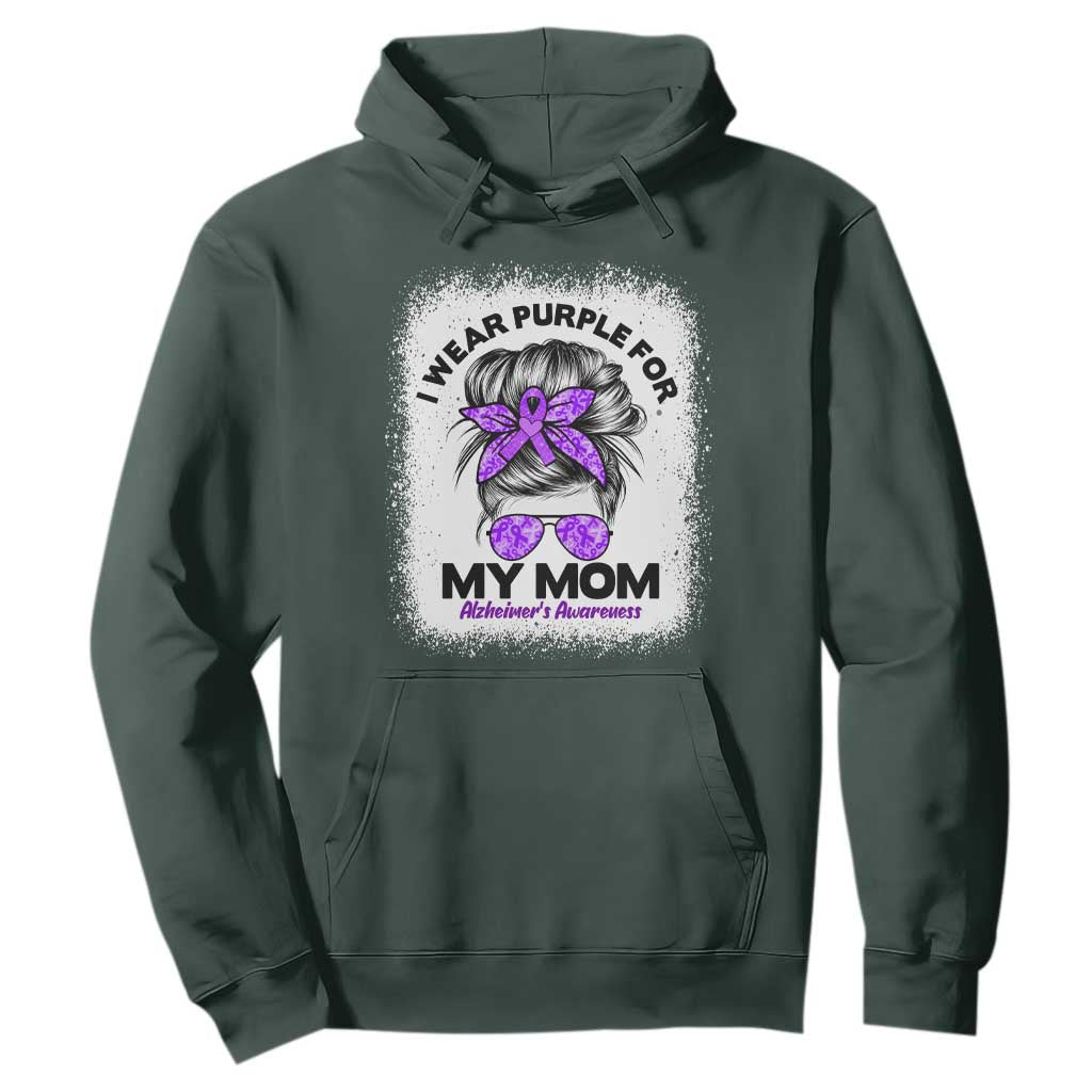 I Wear Purple For My Mom Hoodie Alzheimers Support And Hope Messy Bun Graphic
