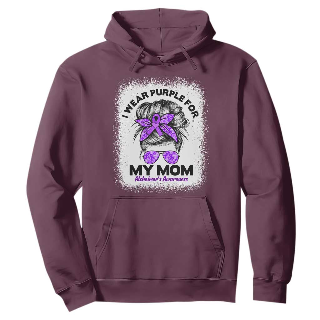 I Wear Purple For My Mom Hoodie Alzheimers Support And Hope Messy Bun Graphic