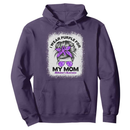 I Wear Purple For My Mom Hoodie Alzheimers Support And Hope Messy Bun Graphic