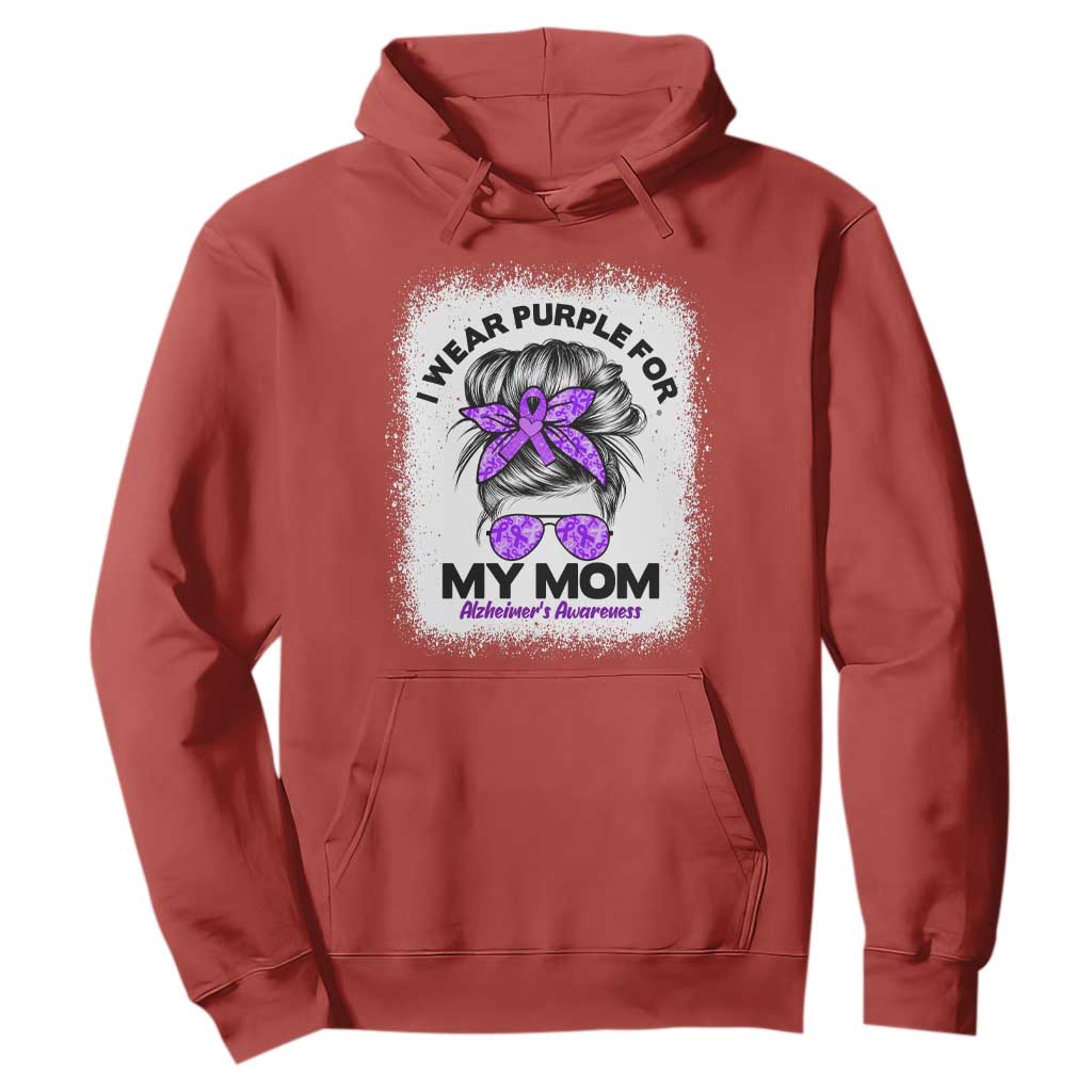 I Wear Purple For My Mom Hoodie Alzheimers Support And Hope Messy Bun Graphic