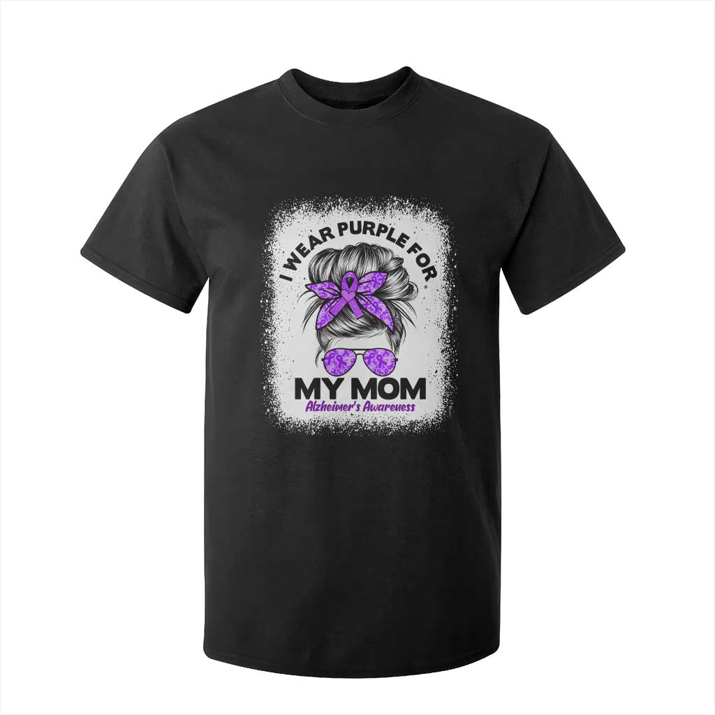 I Wear Purple For My Mom T Shirt For Kid Alzheimers Support And Hope Messy Bun Graphic