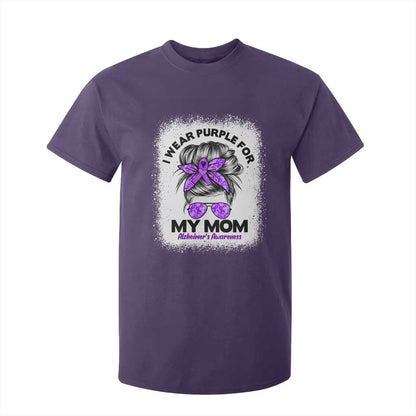 I Wear Purple For My Mom T Shirt For Kid Alzheimers Support And Hope Messy Bun Graphic