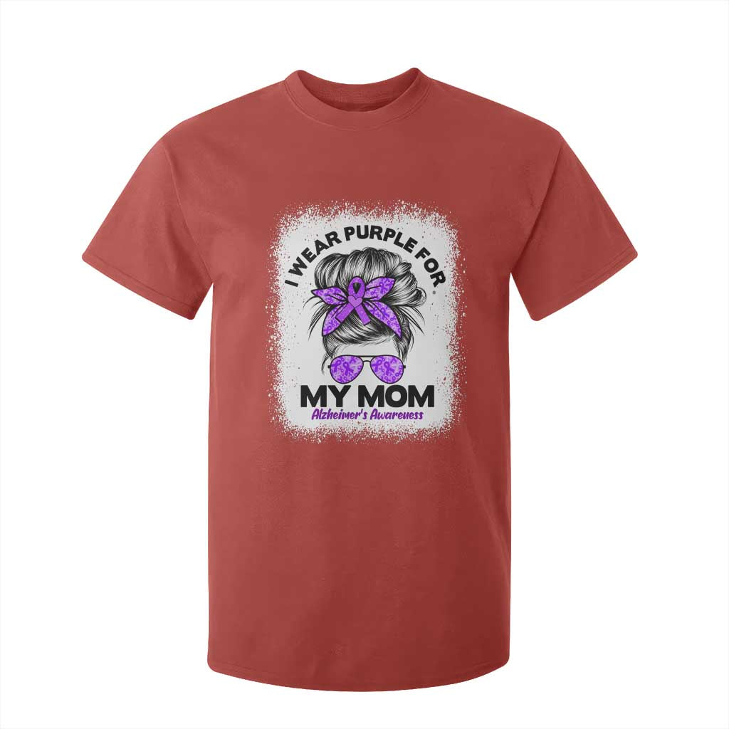 I Wear Purple For My Mom T Shirt For Kid Alzheimers Support And Hope Messy Bun Graphic