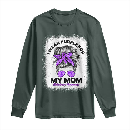 I Wear Purple For My Mom Long Sleeve Shirt Alzheimers Support And Hope Messy Bun Graphic