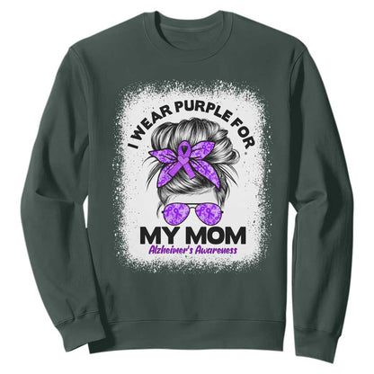 I Wear Purple For My Mom Sweatshirt Alzheimers Support And Hope Messy Bun Graphic