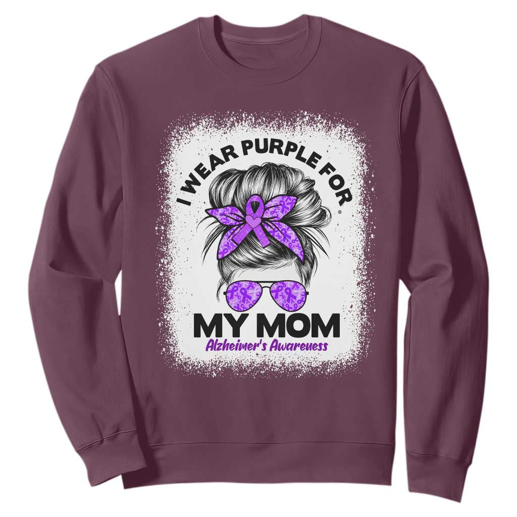 I Wear Purple For My Mom Sweatshirt Alzheimers Support And Hope Messy Bun Graphic