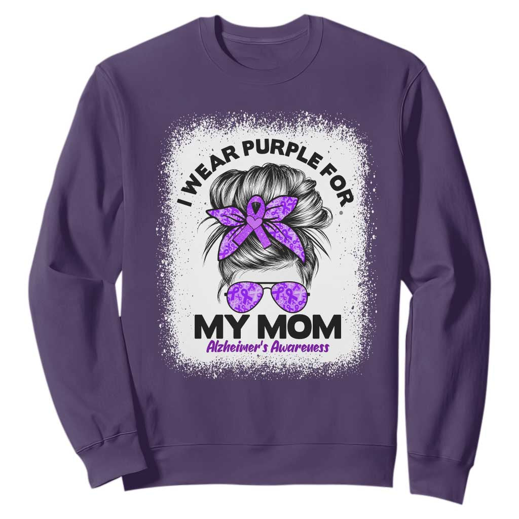 I Wear Purple For My Mom Sweatshirt Alzheimers Support And Hope Messy Bun Graphic