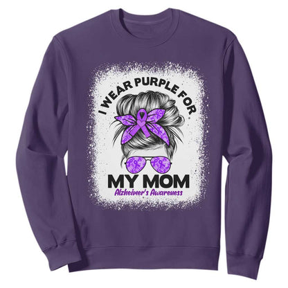 I Wear Purple For My Mom Sweatshirt Alzheimers Support And Hope Messy Bun Graphic