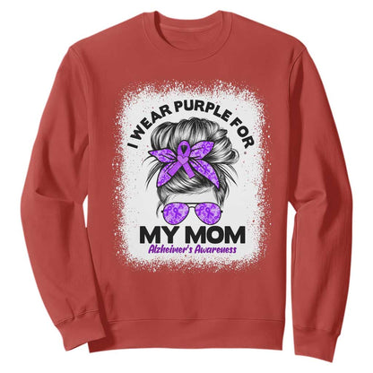 I Wear Purple For My Mom Sweatshirt Alzheimers Support And Hope Messy Bun Graphic