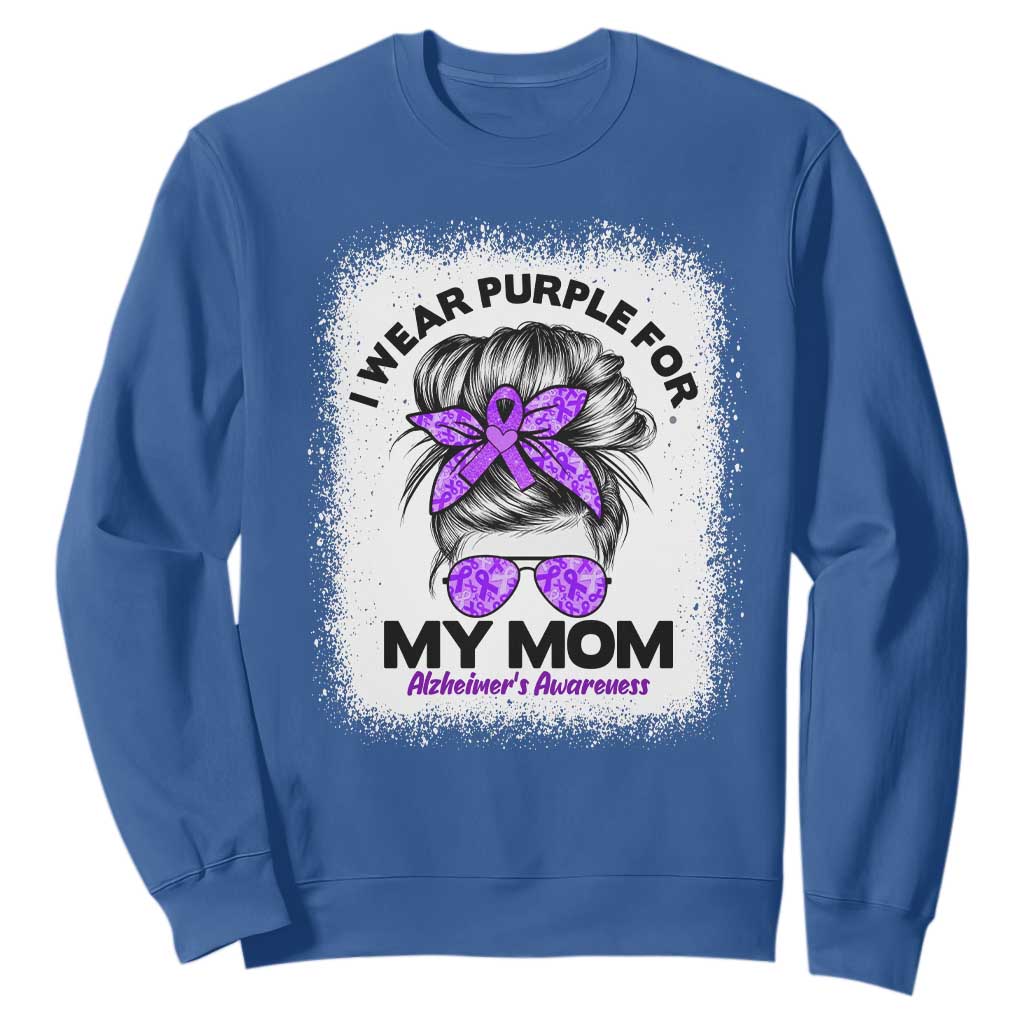 I Wear Purple For My Mom Sweatshirt Alzheimers Support And Hope Messy Bun Graphic