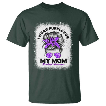 I Wear Purple For My Mom T Shirt Alzheimers Support And Hope Messy Bun Graphic