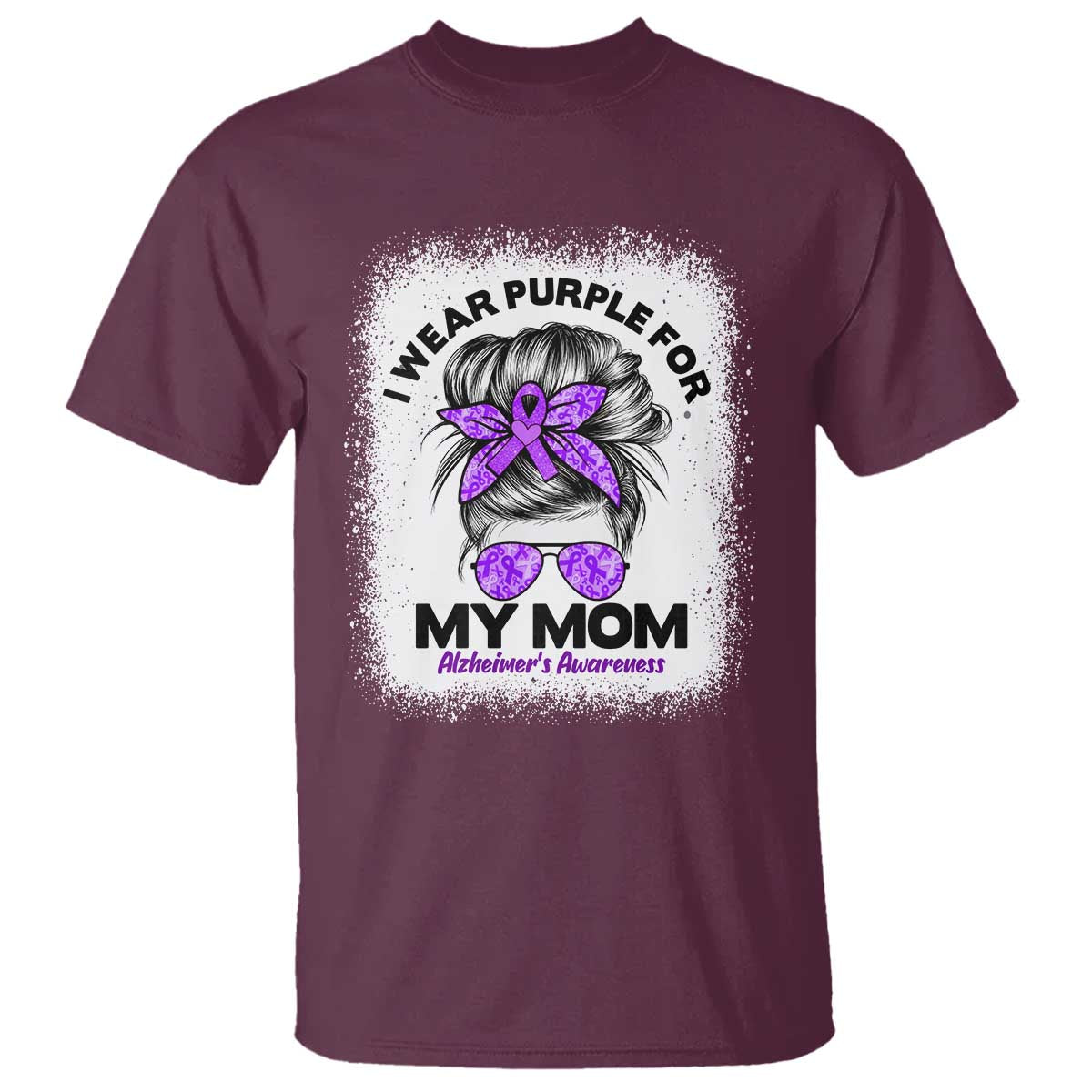 I Wear Purple For My Mom T Shirt Alzheimers Support And Hope Messy Bun Graphic