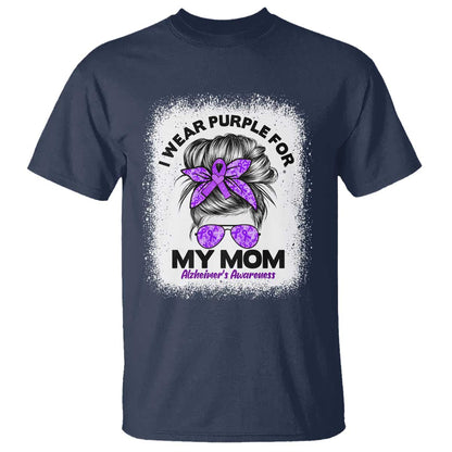 I Wear Purple For My Mom T Shirt Alzheimers Support And Hope Messy Bun Graphic