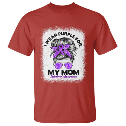 I Wear Purple For My Mom T Shirt Alzheimers Support And Hope Messy Bun Graphic