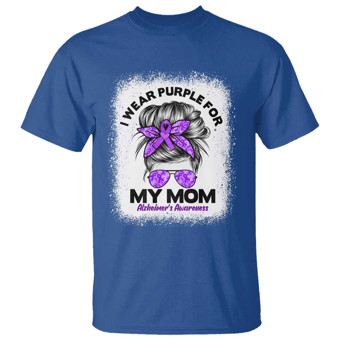 I Wear Purple For My Mom T Shirt Alzheimers Support And Hope Messy Bun Graphic