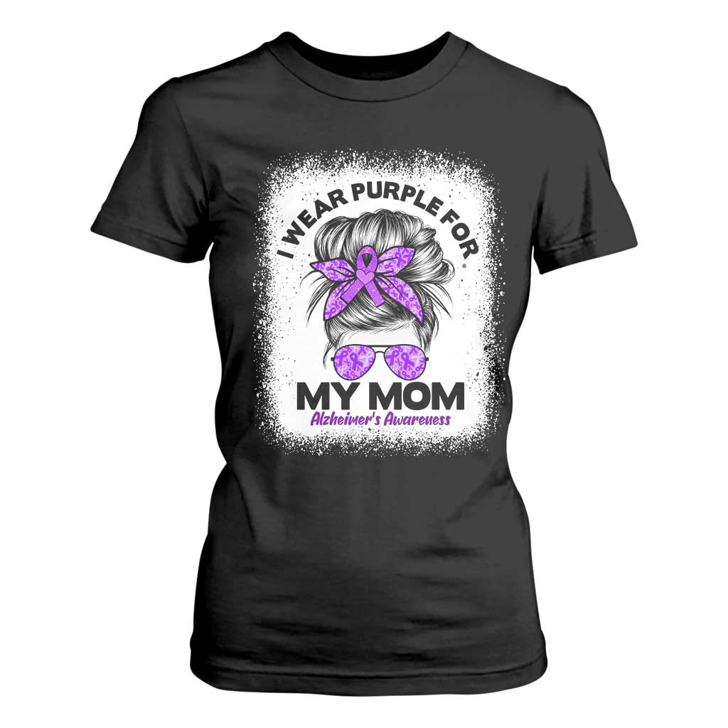 I Wear Purple For My Mom T Shirt For Women Alzheimers Support And Hope Messy Bun Graphic