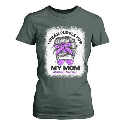 I Wear Purple For My Mom T Shirt For Women Alzheimers Support And Hope Messy Bun Graphic