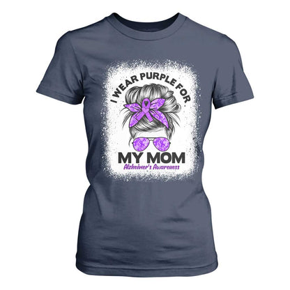 I Wear Purple For My Mom T Shirt For Women Alzheimers Support And Hope Messy Bun Graphic