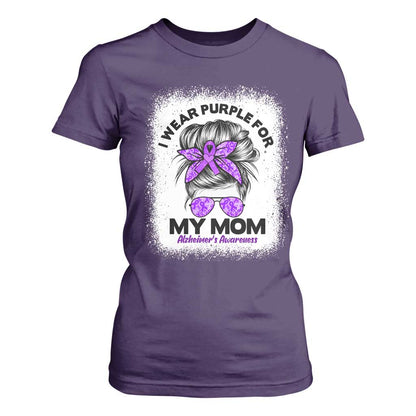 I Wear Purple For My Mom T Shirt For Women Alzheimers Support And Hope Messy Bun Graphic