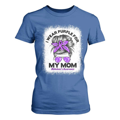 I Wear Purple For My Mom T Shirt For Women Alzheimers Support And Hope Messy Bun Graphic