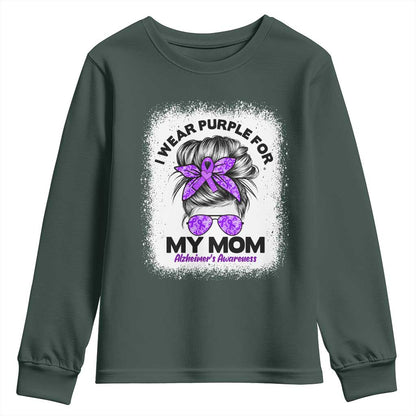 I Wear Purple For My Mom Youth Sweatshirt Alzheimers Support And Hope Messy Bun Graphic