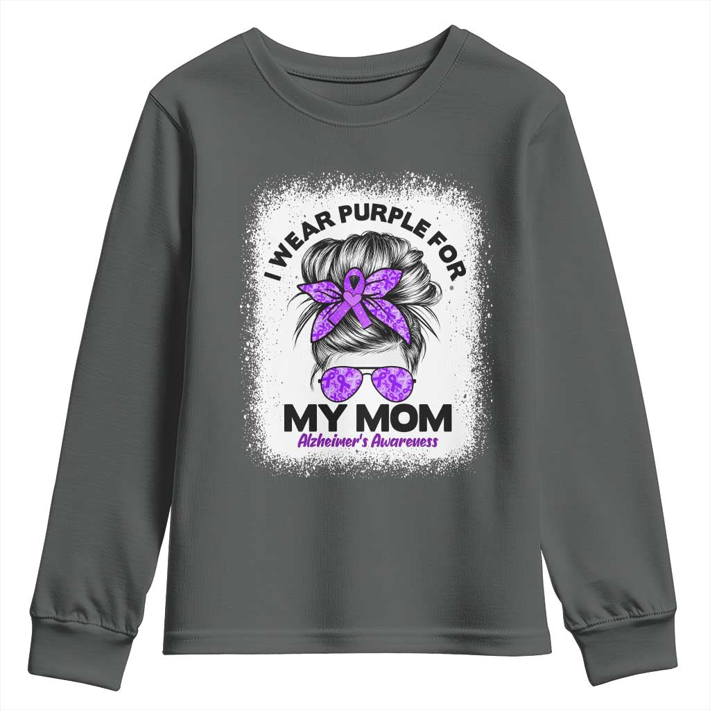 I Wear Purple For My Mom Youth Sweatshirt Alzheimers Support And Hope Messy Bun Graphic