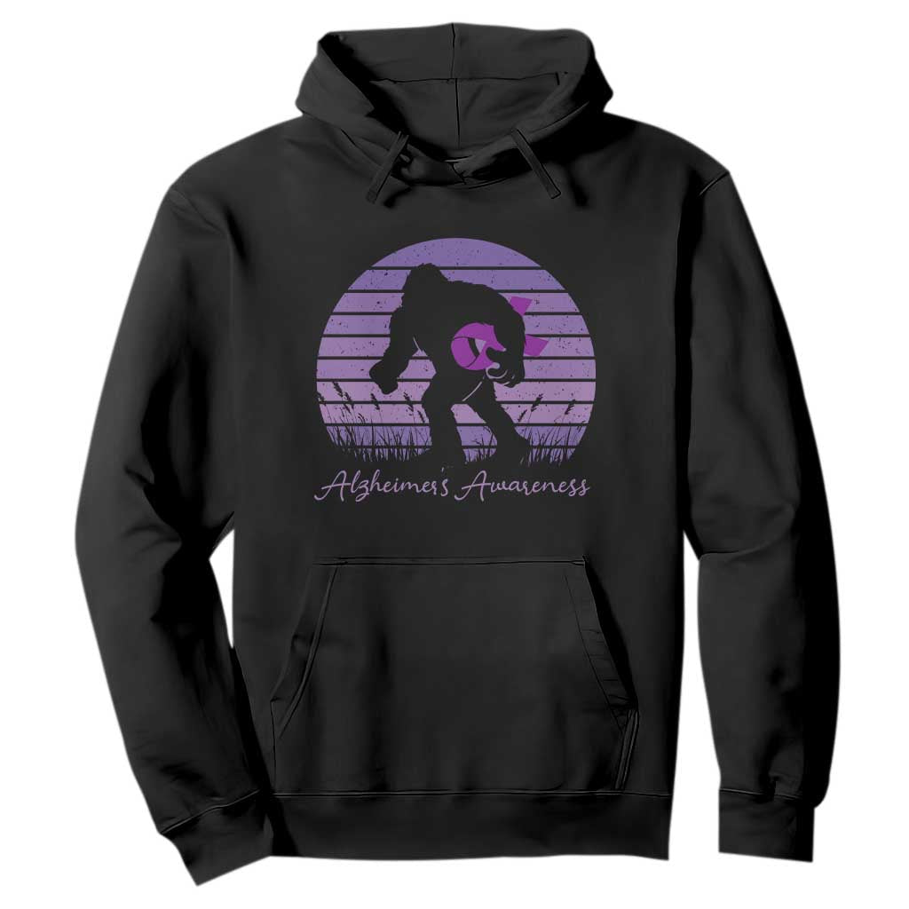 Vintage Bigfoot Alzheimers Support Hoodie Purple Ribbon Support Graphic