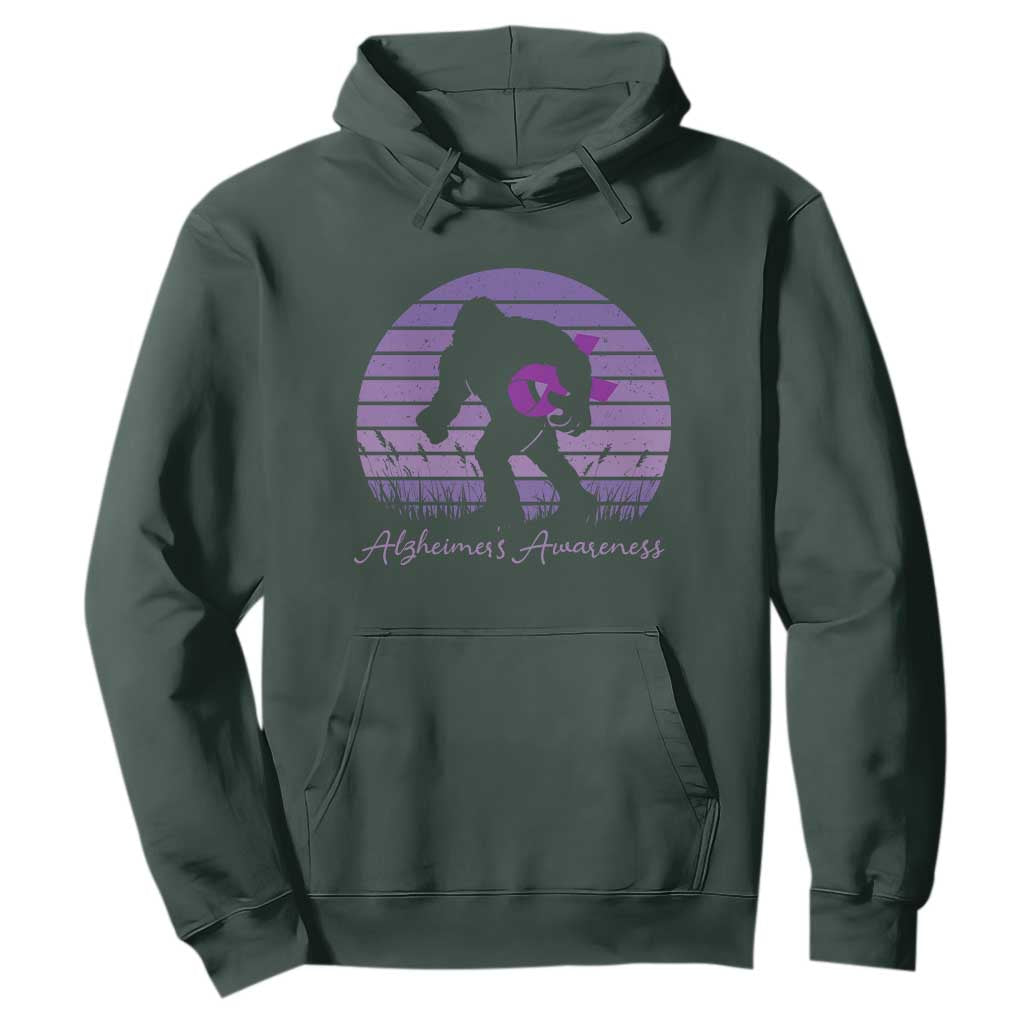 Vintage Bigfoot Alzheimers Support Hoodie Purple Ribbon Support Graphic
