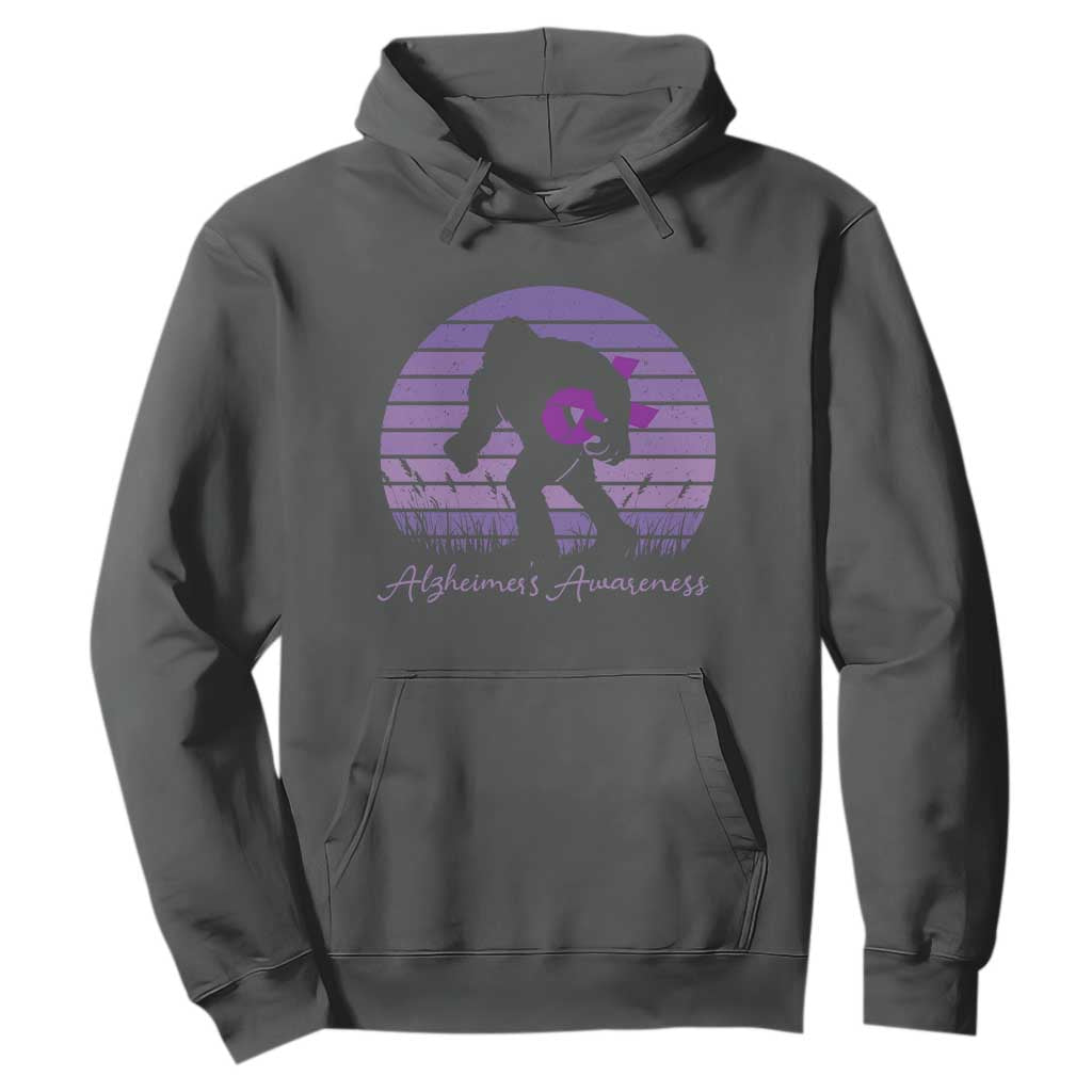 Vintage Bigfoot Alzheimers Support Hoodie Purple Ribbon Support Graphic