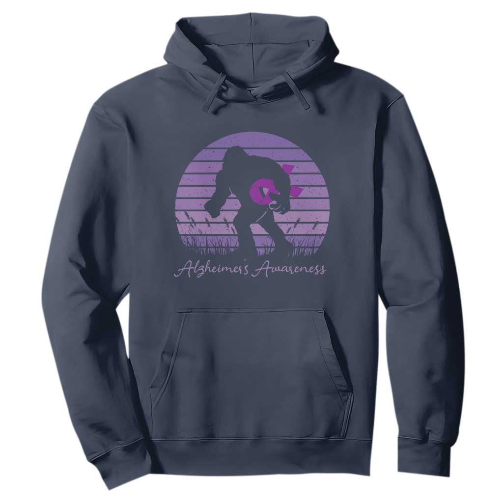 Vintage Bigfoot Alzheimers Support Hoodie Purple Ribbon Support Graphic