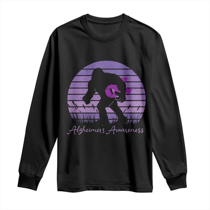 Vintage Bigfoot Alzheimers Support Long Sleeve Shirt Purple Ribbon Support Graphic