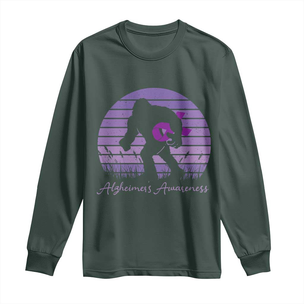 Vintage Bigfoot Alzheimers Support Long Sleeve Shirt Purple Ribbon Support Graphic
