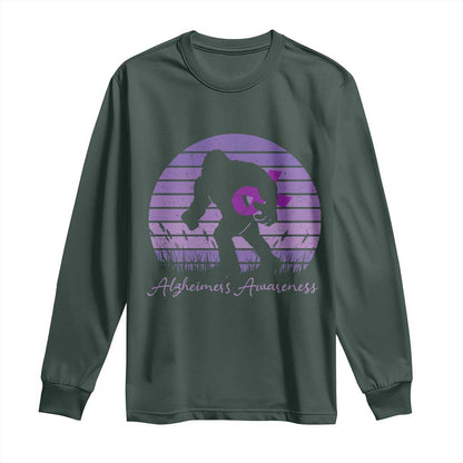 Vintage Bigfoot Alzheimers Support Long Sleeve Shirt Purple Ribbon Support Graphic