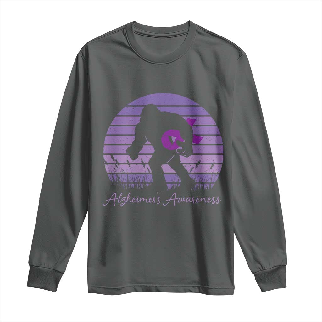 Vintage Bigfoot Alzheimers Support Long Sleeve Shirt Purple Ribbon Support Graphic