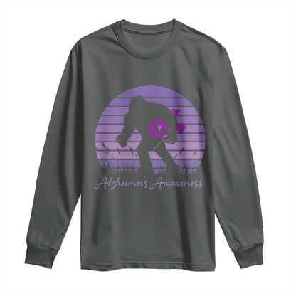 Vintage Bigfoot Alzheimers Support Long Sleeve Shirt Purple Ribbon Support Graphic