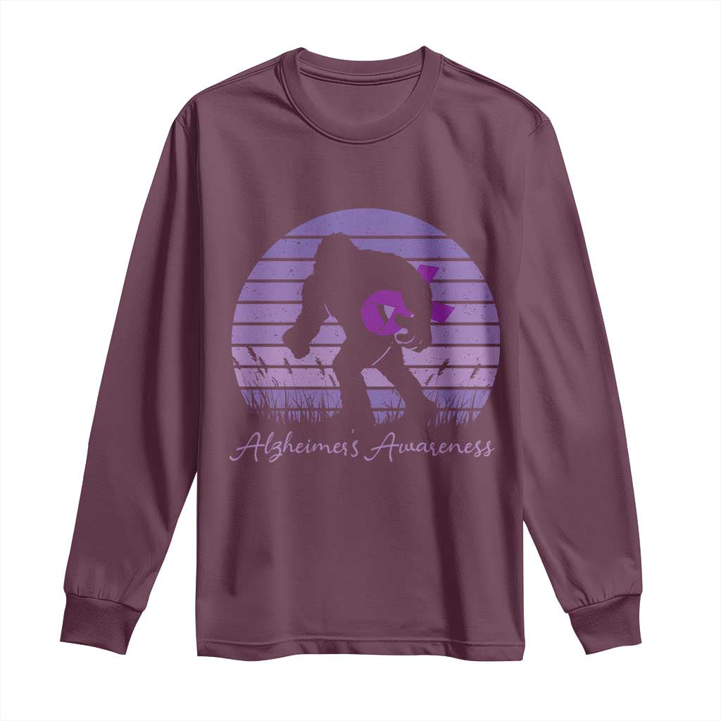 Vintage Bigfoot Alzheimers Support Long Sleeve Shirt Purple Ribbon Support Graphic